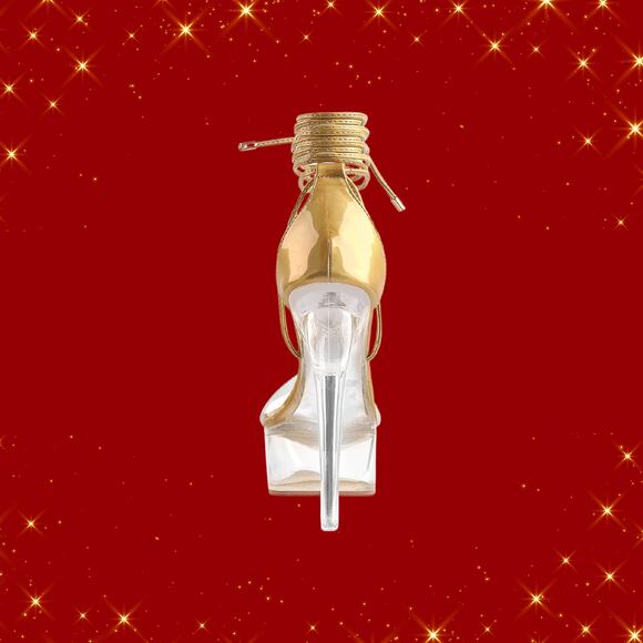 Ladies Size 7 Holographic Gold Ankle Wrap Strap Platform Stilettos - Picture 4 of 6